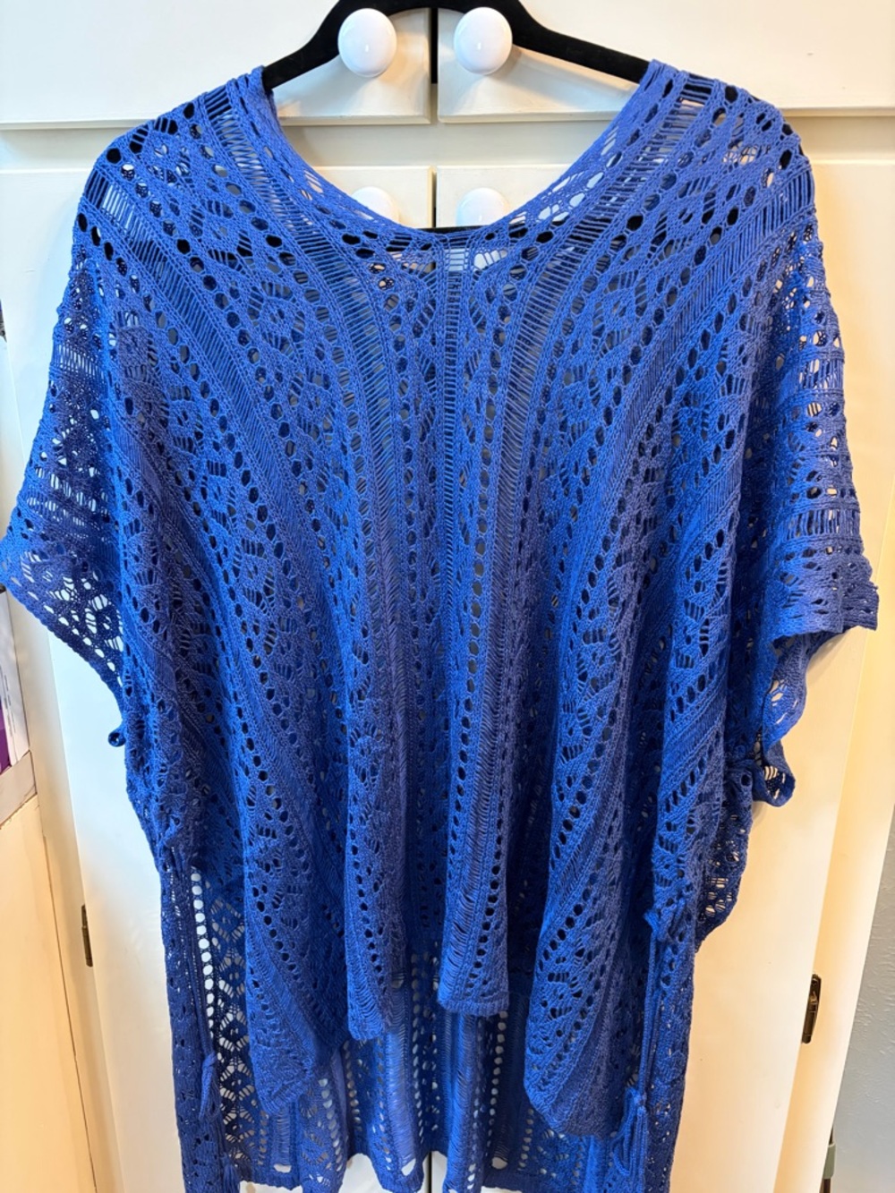 Blue Crochet Knit Poncho Cover-Up